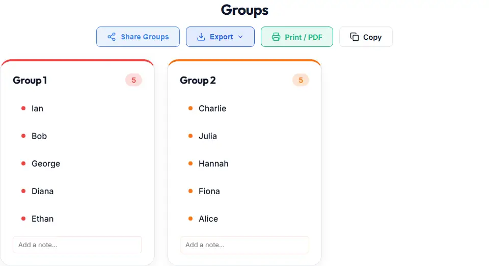 Two generated groups with five members each