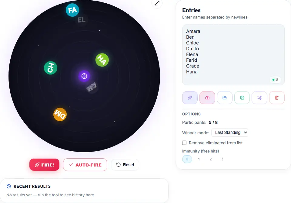 Orbital Battle running a survivor-style game-night draw