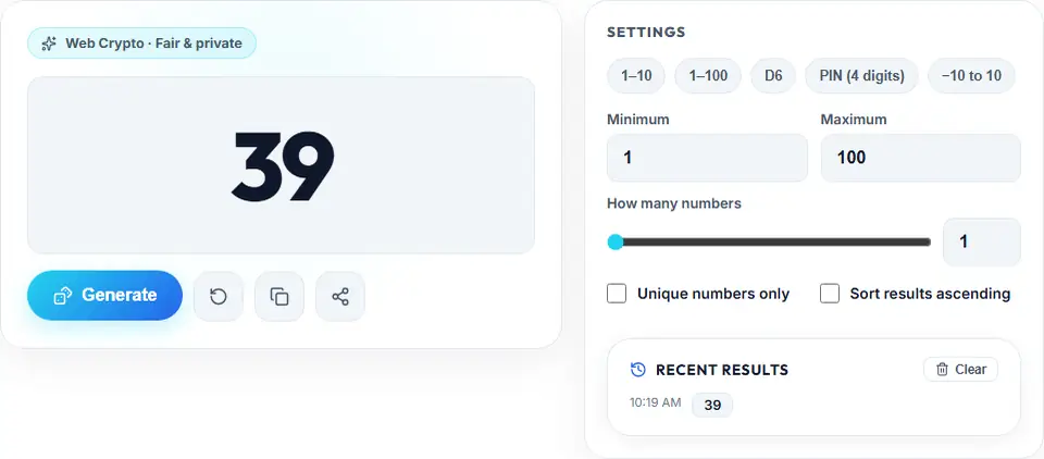 A random number generated by the tool