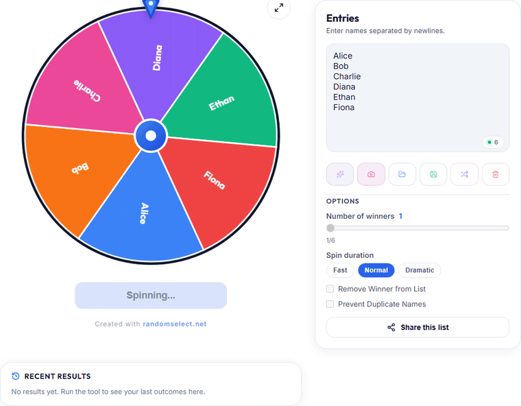 A Wheel of Names spin in a classroom context